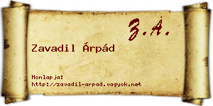 Zavadil Árpád névjegykártya